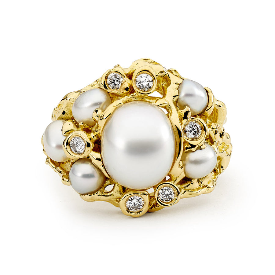 'Saltbush' 10mm Australian South Sea Pearl & Diamond Ring