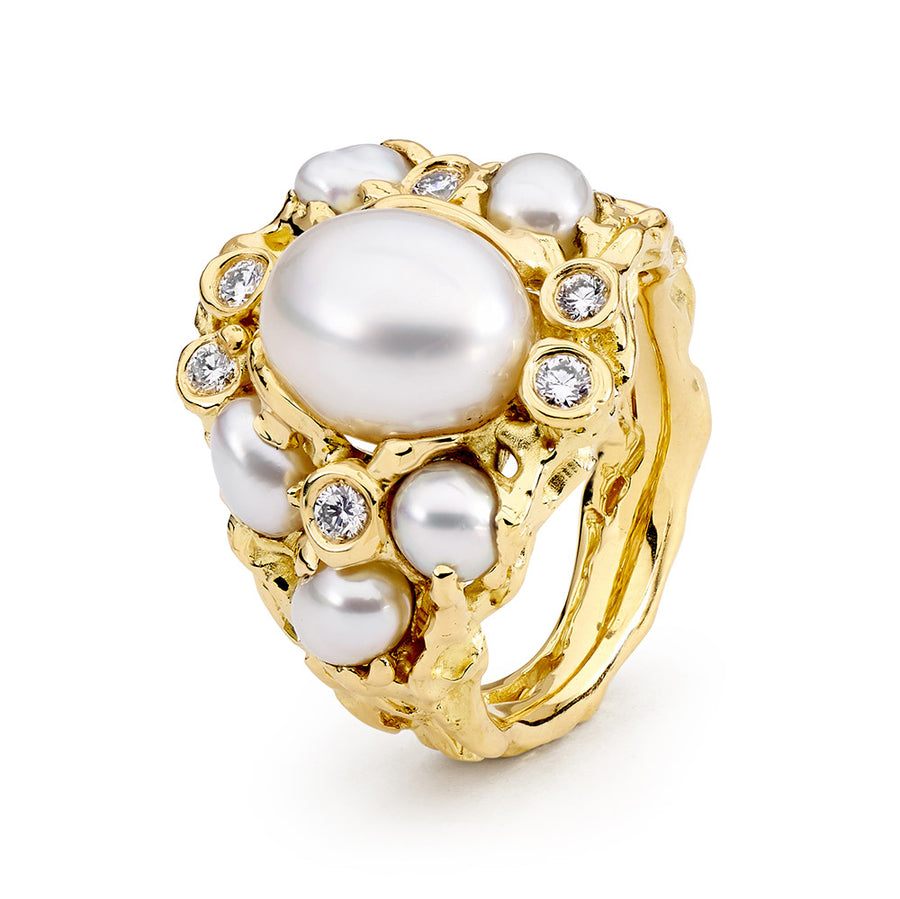 'Saltbush' 10mm Australian South Sea Pearl & Diamond Ring
