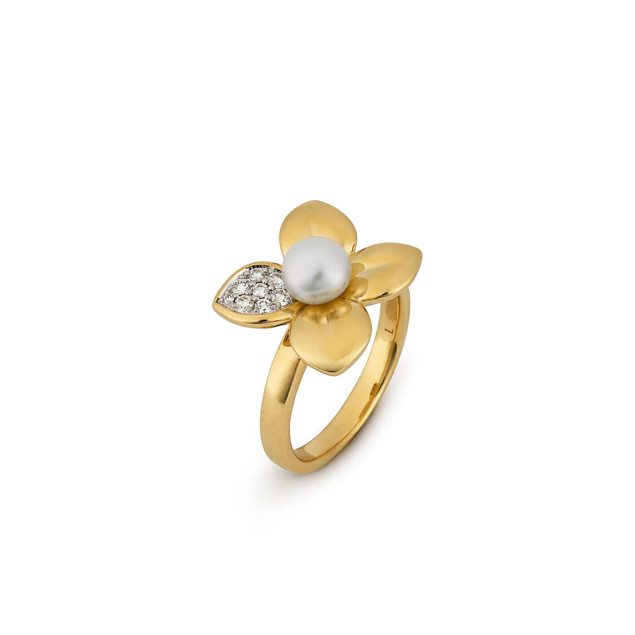 'Diamond Petal' Pearl Ring