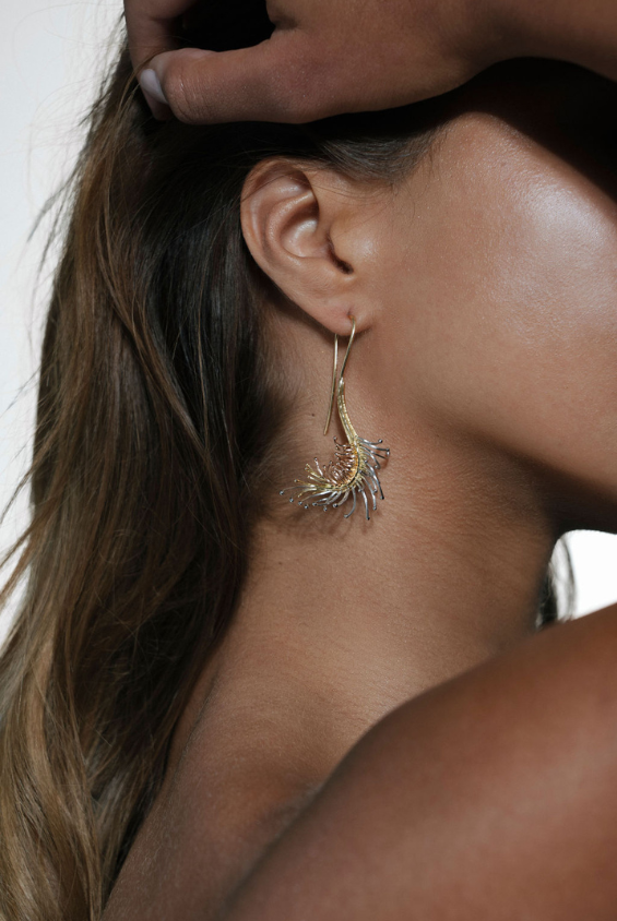 'Sundew' Platinum & 18ct Gold Earrings