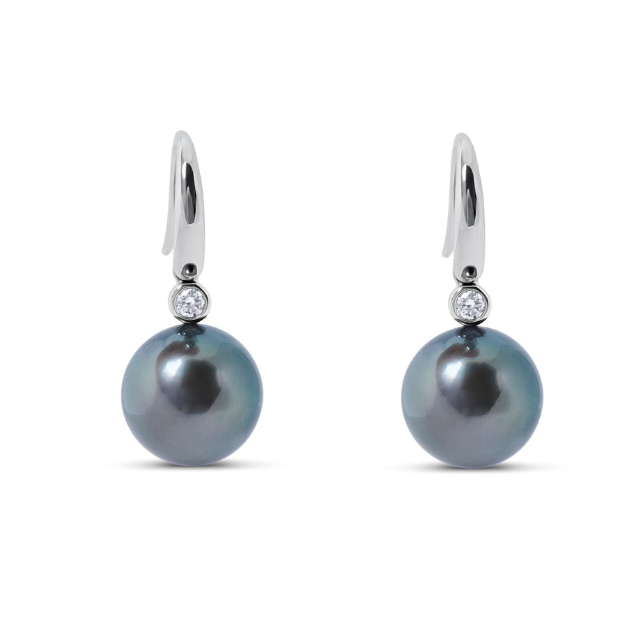 Classic Diamond and Tahitian Pearl French Hook Earrings