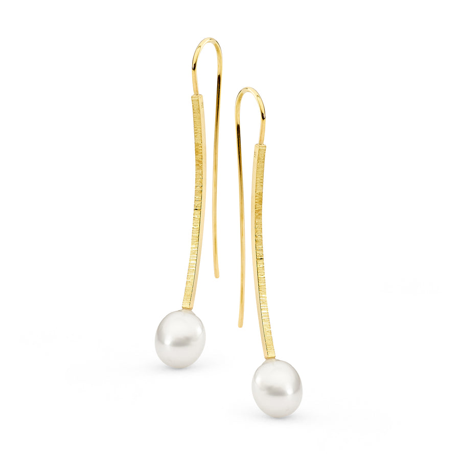 Yellow Gold Pearl drop Earrings with Pearls