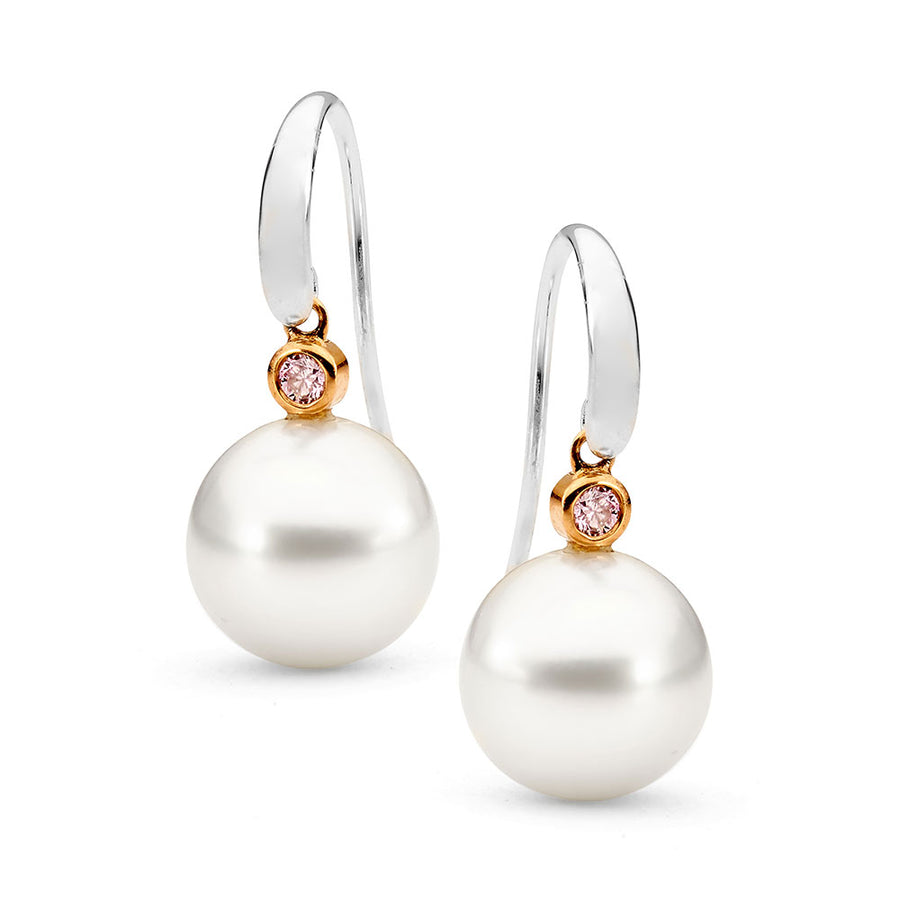 Argyle Pink Diamond & Australian South Sea Pearl Earrings