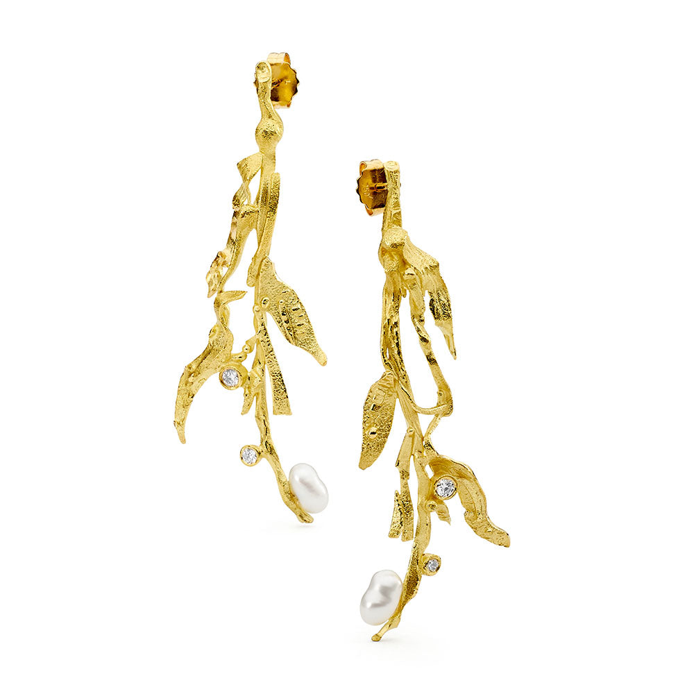'Shifting Tides' south sea pearl and diamond Yellow Gold Earrings