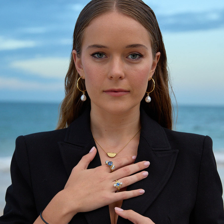 'Kimberley Moon' Blue Tanzanite & South Sea Pearl Ring