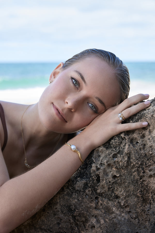 Australian South Sea Pearl & Diamond Cuff Bangle