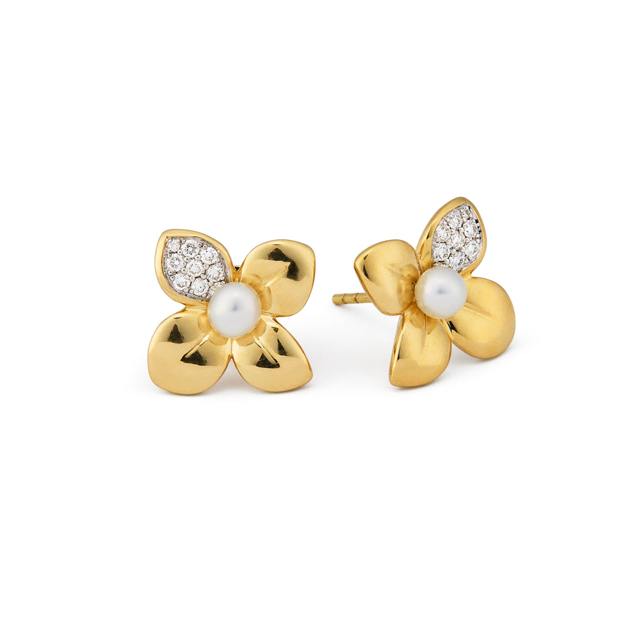 'Diamond petal' pearl earrings