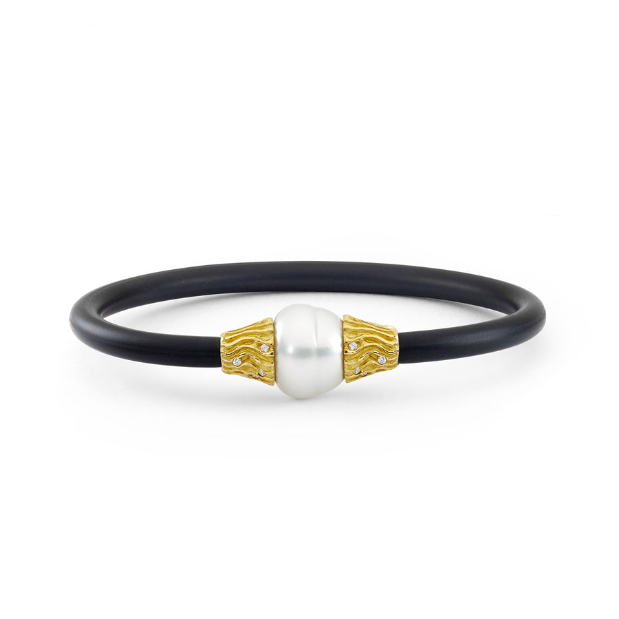 'Sand Ripple' Australian South Sea Pearl & Diamond Neoprene Bangle