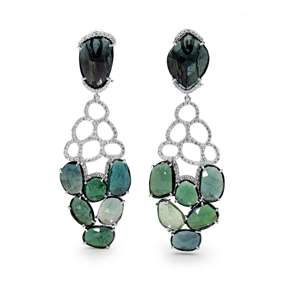 'Pools of Beauty' Tourmaline & White Diamond Earrings