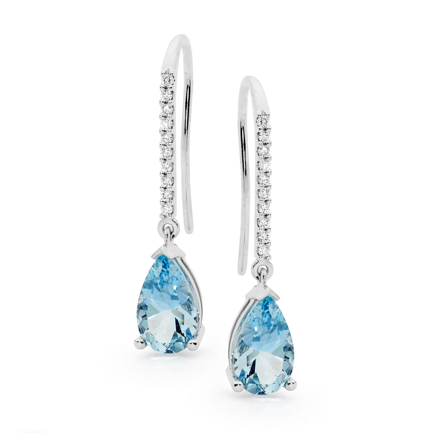 Aquamarine Pear Cut Diamond Drop Earrings