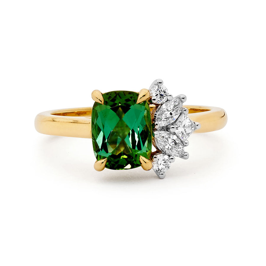 'Vivid Earth' green tourmaline and diamond ring