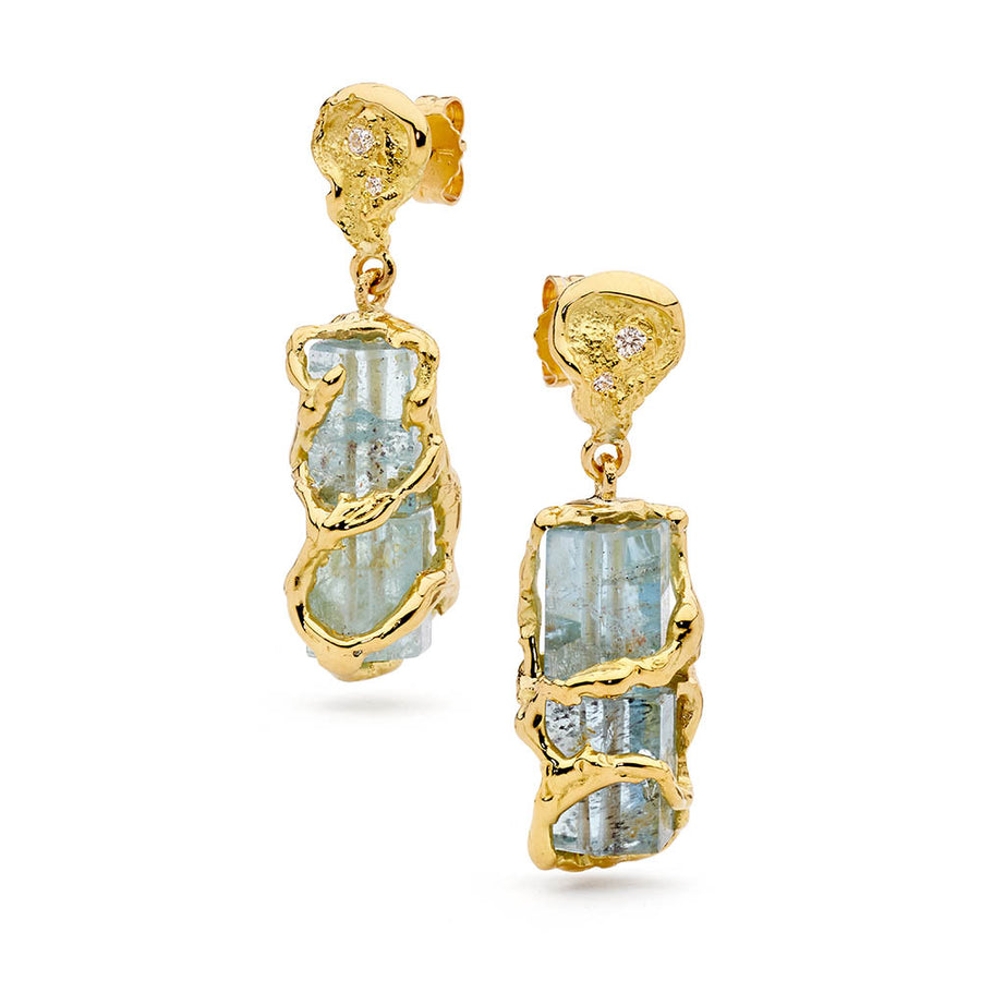 'Where the Desert Meets the Sea' Aquamarine and Yellow Gold Earrings