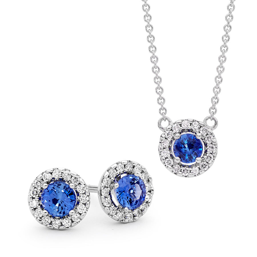 18ct White Gold Blue Sapphire & Diamond Stud Earrings
