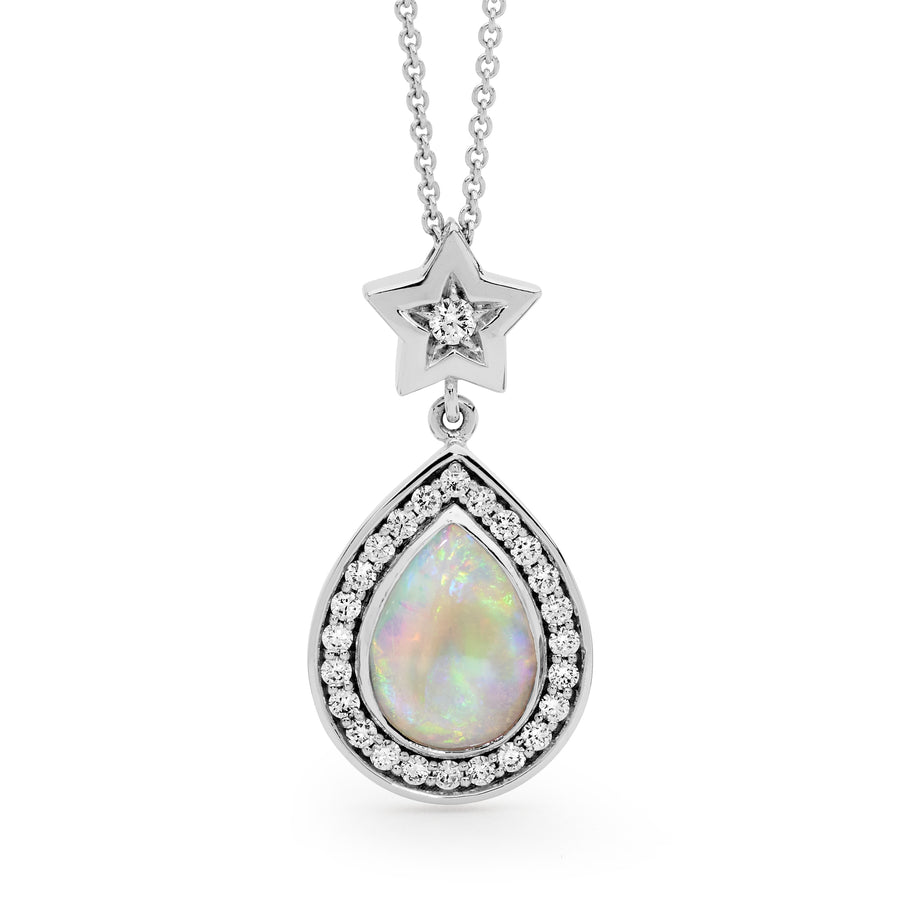 'Aria' Cabochun Cut Opal & Diamond Necklace