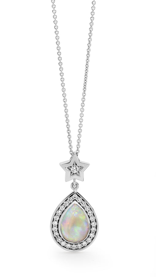 'Aria' Cabochun Cut Opal & Diamond Necklace