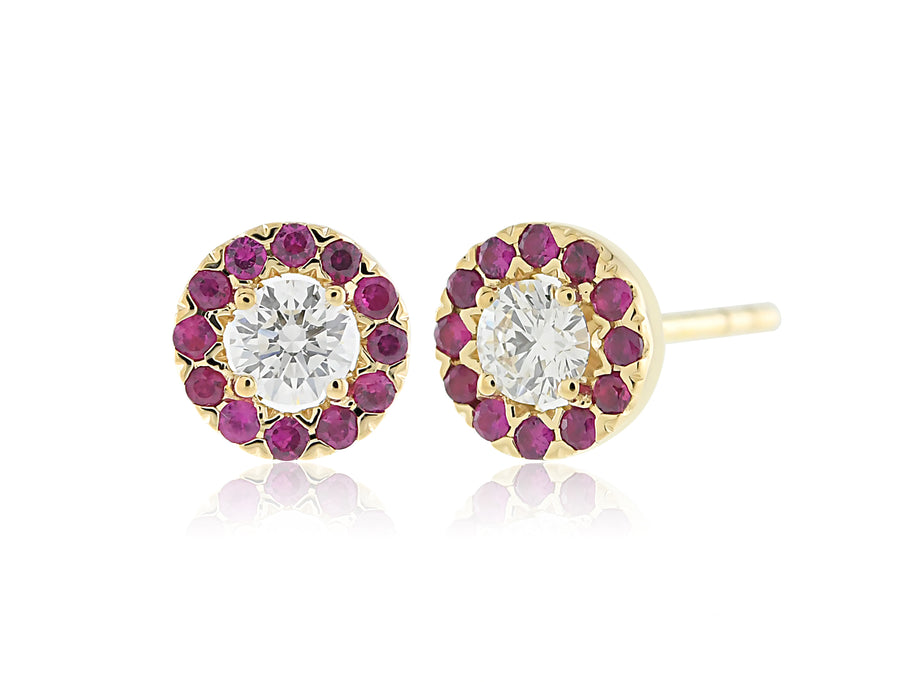 'Rosie' Yellow Gold Diamond and Ruby Earrings