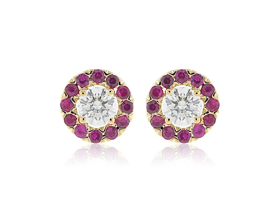'Rosie' Yellow Gold Diamond and Ruby Earrings