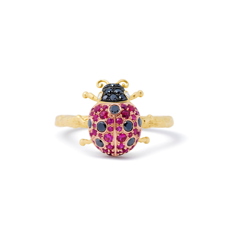 Ruby and Black Diamond Ladybug ring