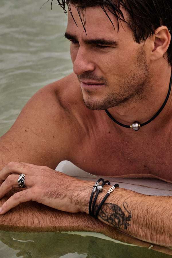 'Intertwined' Black Diamond & Sterling Silver Men's Ring