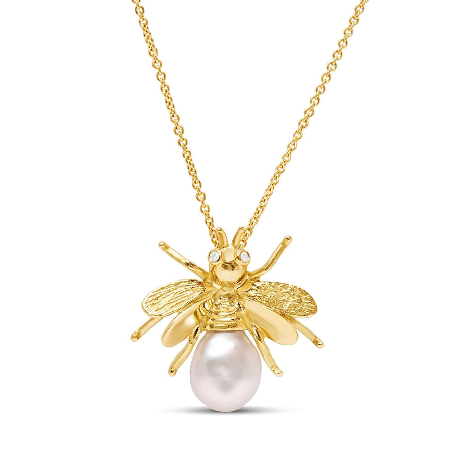 'Bee' diamond and pearl pendant