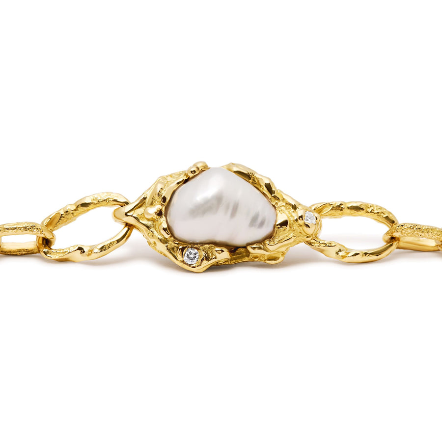 18ct Yellow Gold, Pearl and Diamond Bracelet