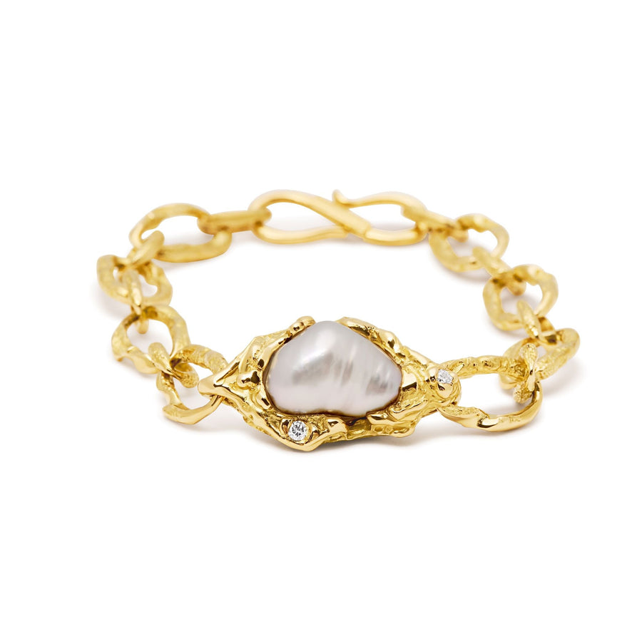 18ct Yellow Gold, Pearl and Diamond Bracelet