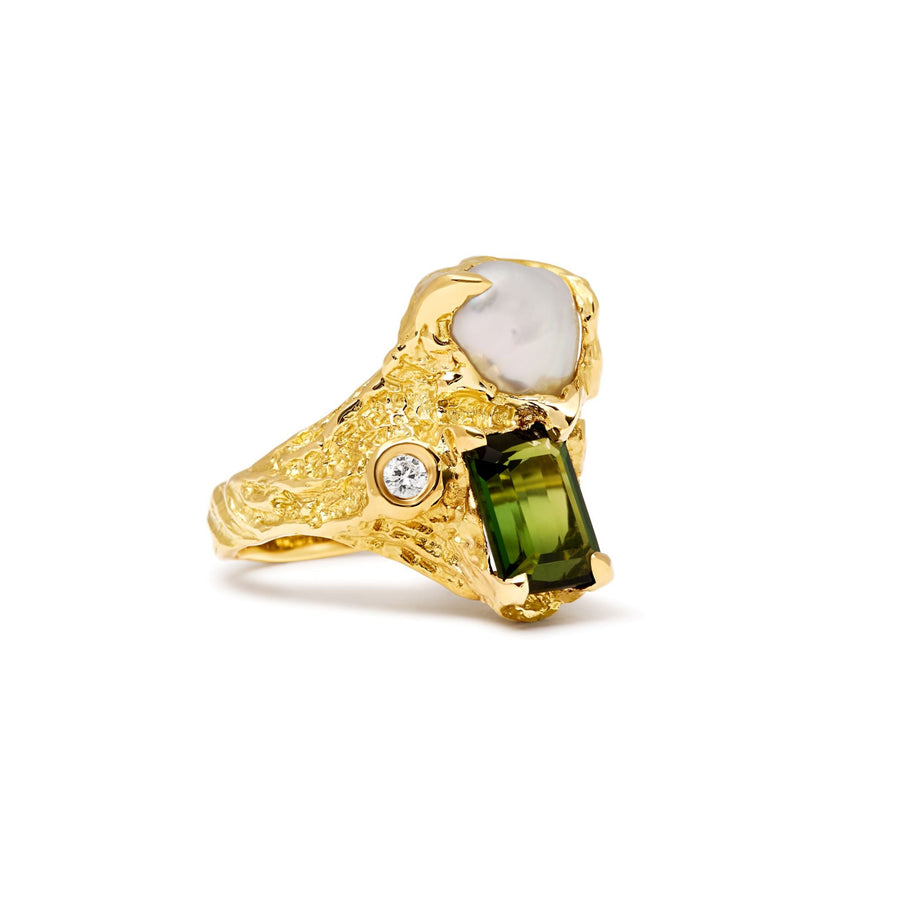 'Ivy' tourmaline and pearl ring