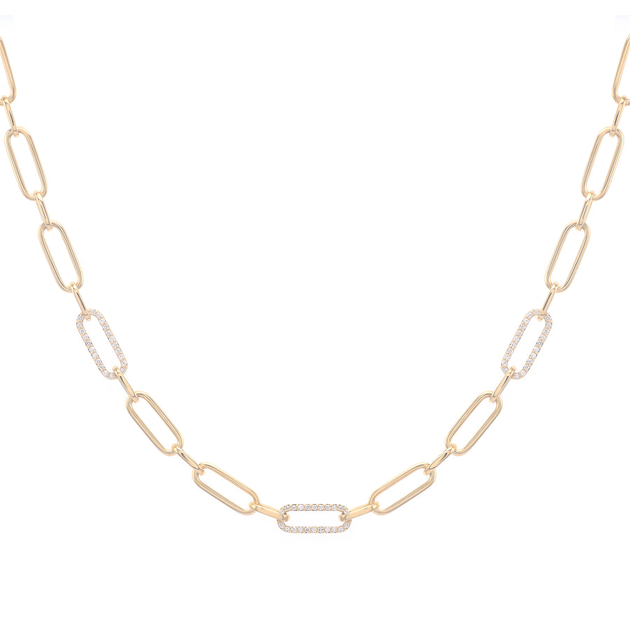 18ct Yellow Gold Diamond Paperclip Chain
