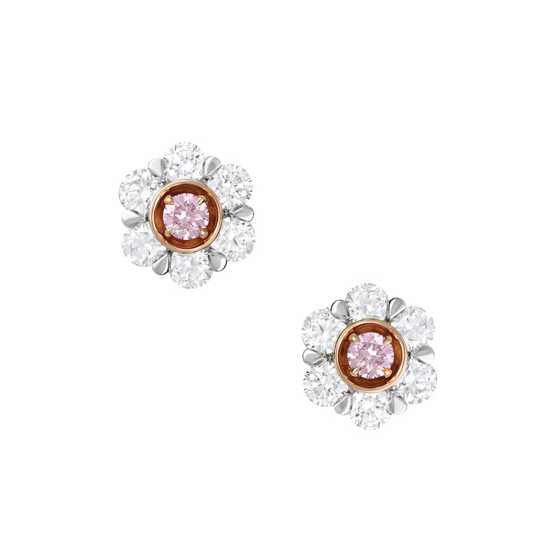 Pink Diamond Flower Earrings