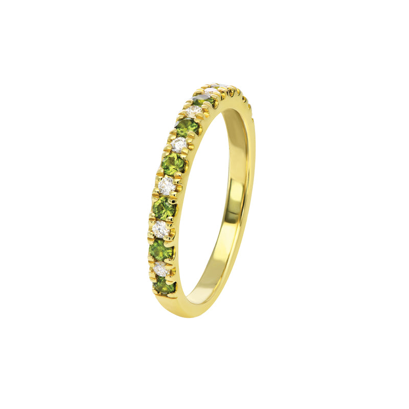 Yellow Gold ring with sapphire and white diamonds