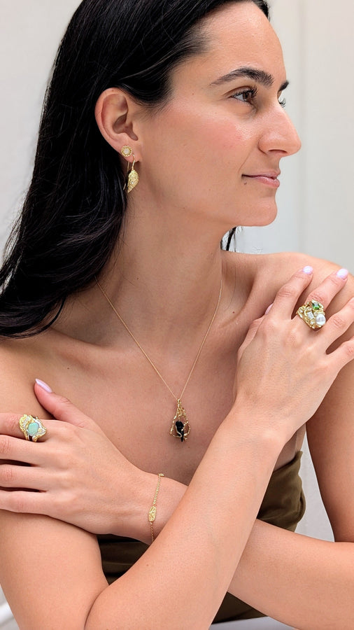 'Golden Pods' Diamond French Hook Earrings