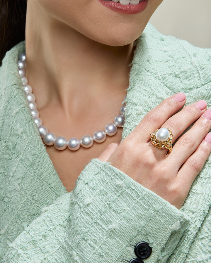 'Saltbush' 10mm Australian South Sea Pearl & Diamond Ring