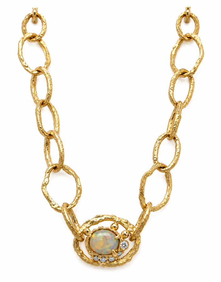 Yellow Gold Opal and Diamond Necklet