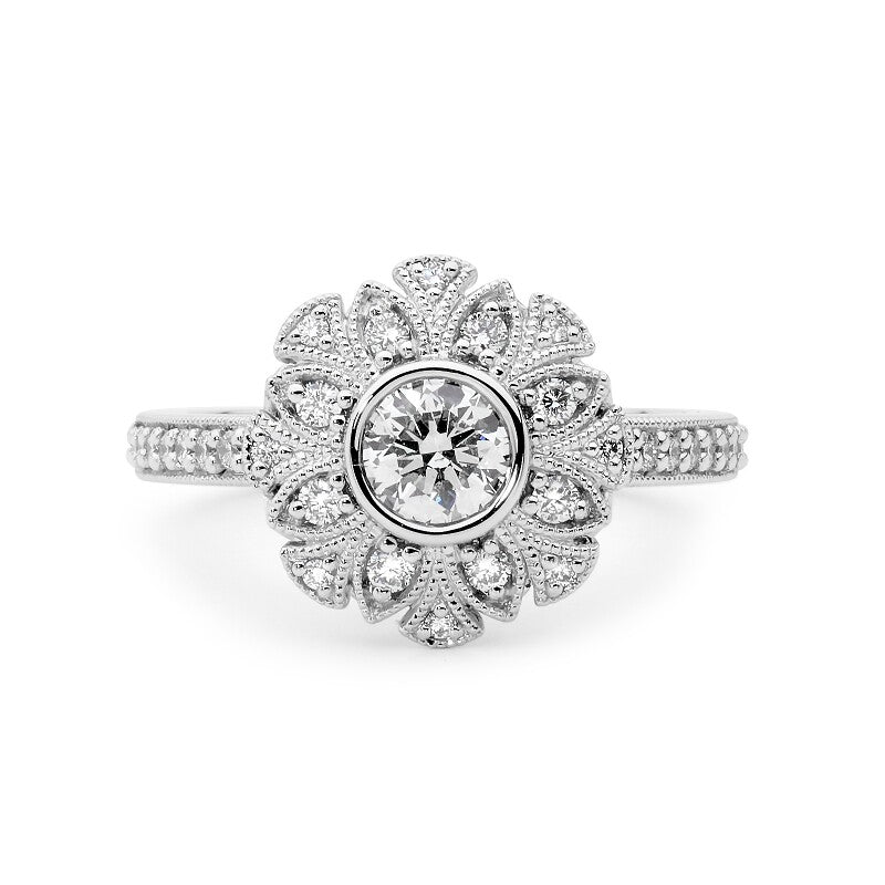 Stunning Flower Halo Ring - American Diamond