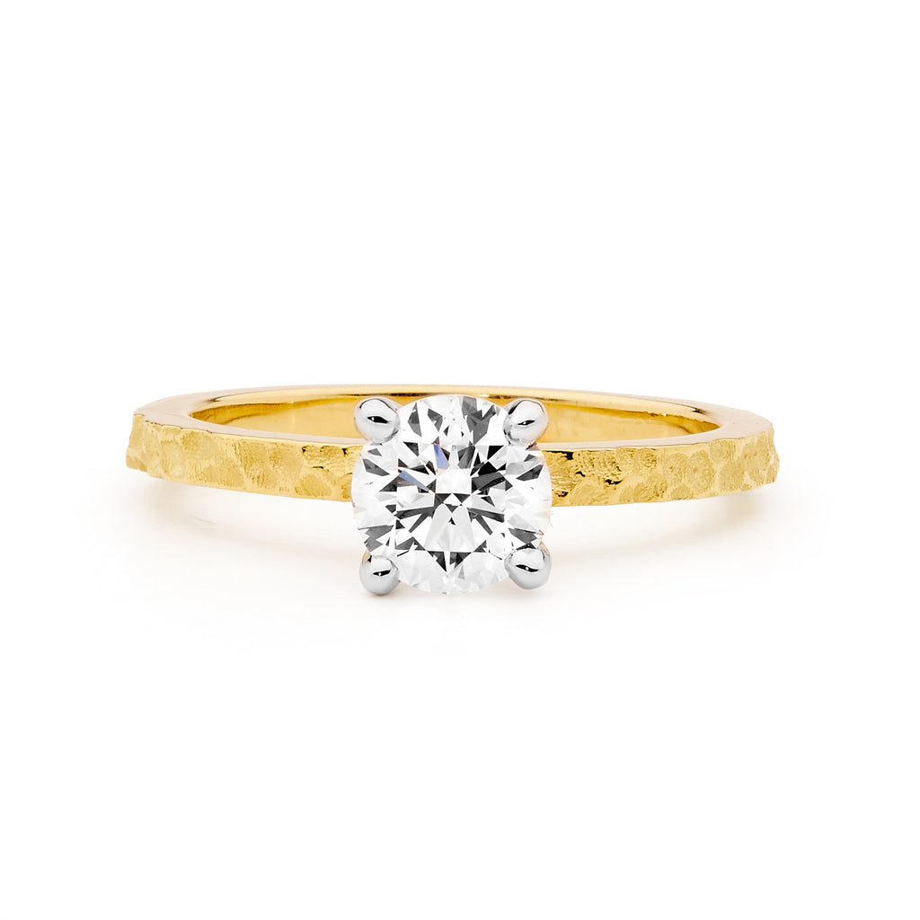 Freeform textured yellow gold engagement ring
