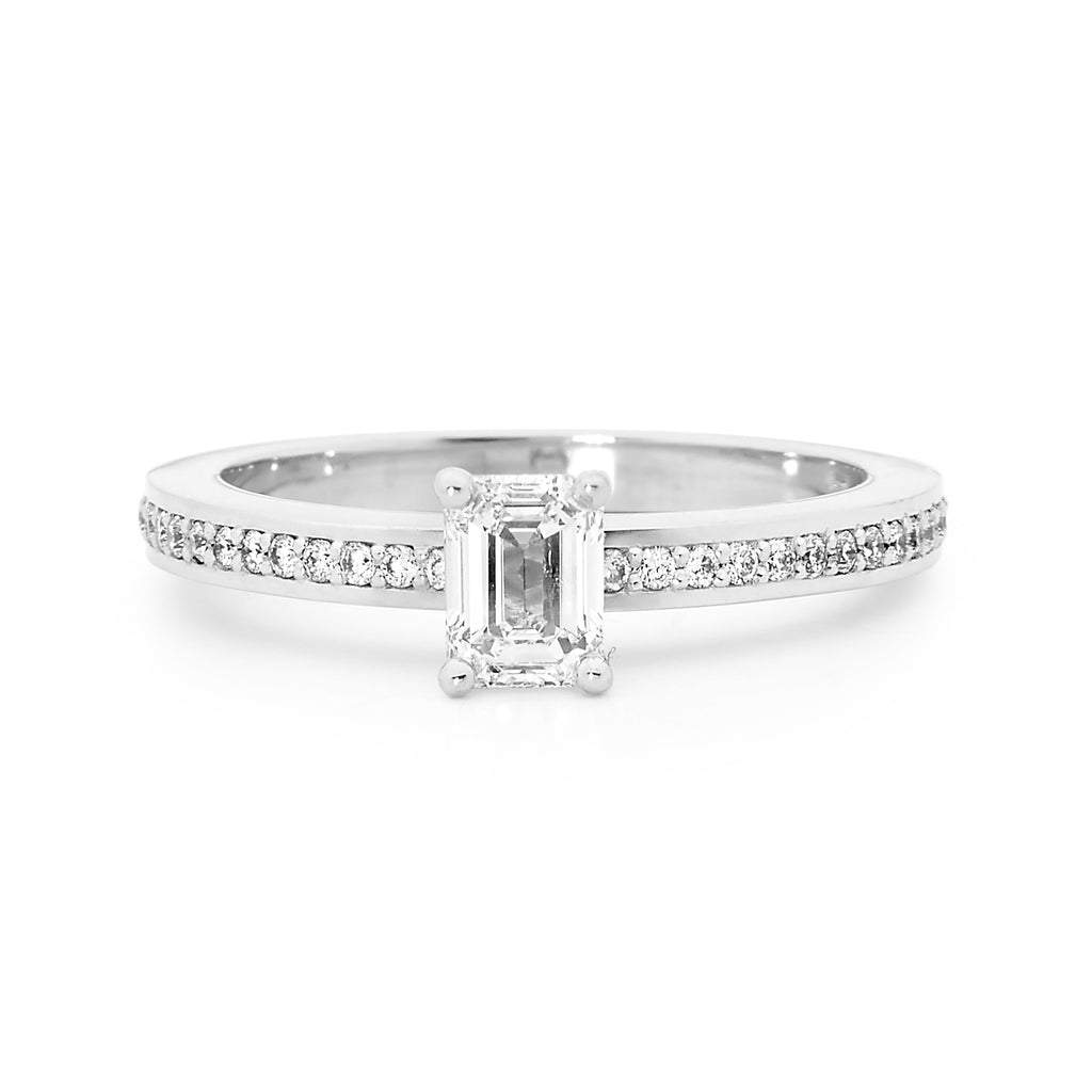 Emerald Cut Diamond band engagement ring online jewellery shop perth jewellery stores jewellery stores perth australian jewellery designers bridal jewellery australia diamonds perth diamond rings perth designer engagement rings engagement rings perth diamond engagement rings