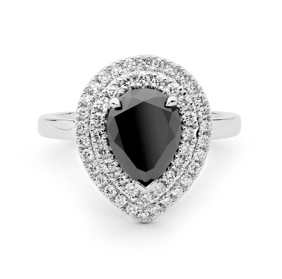 Pear Shaped Black and White Diamond Ring
