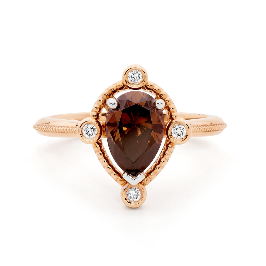 18ct Rose Gold Pear Cut Champagne Diamond Ring