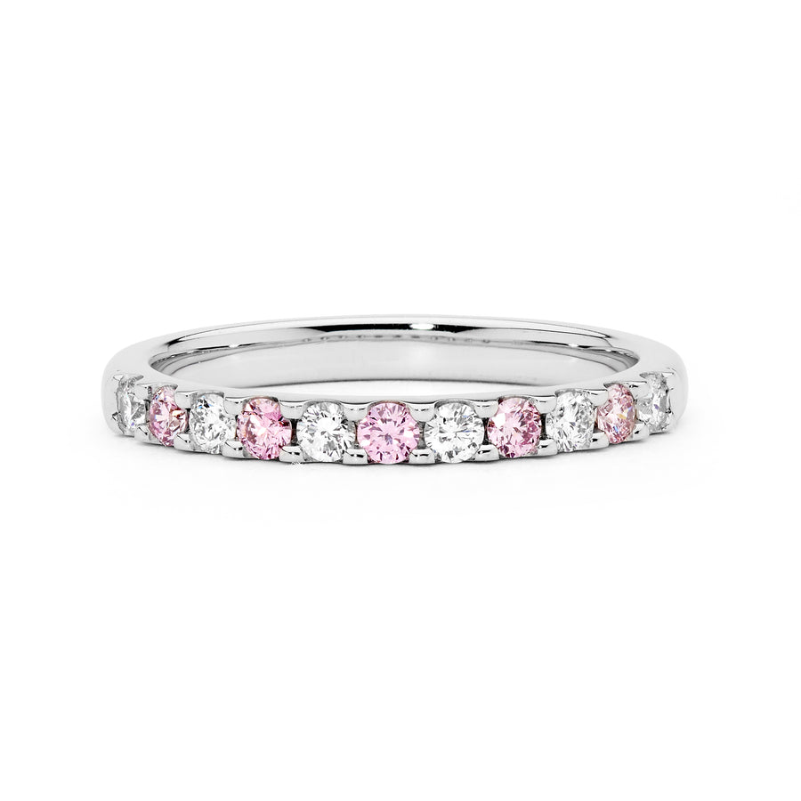 Modern Alternating Pink and White Diamond Ring