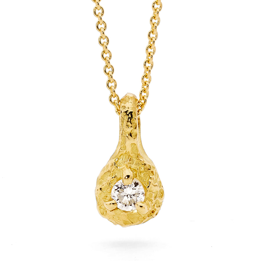 Textured gold diamond solitaire pendant