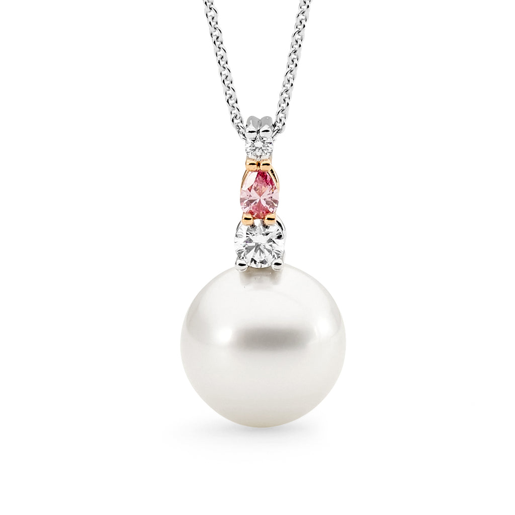 Pink and white diamond pearl necklace