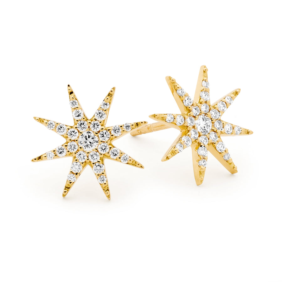 Yellow Gold Diamond Star Earrings
