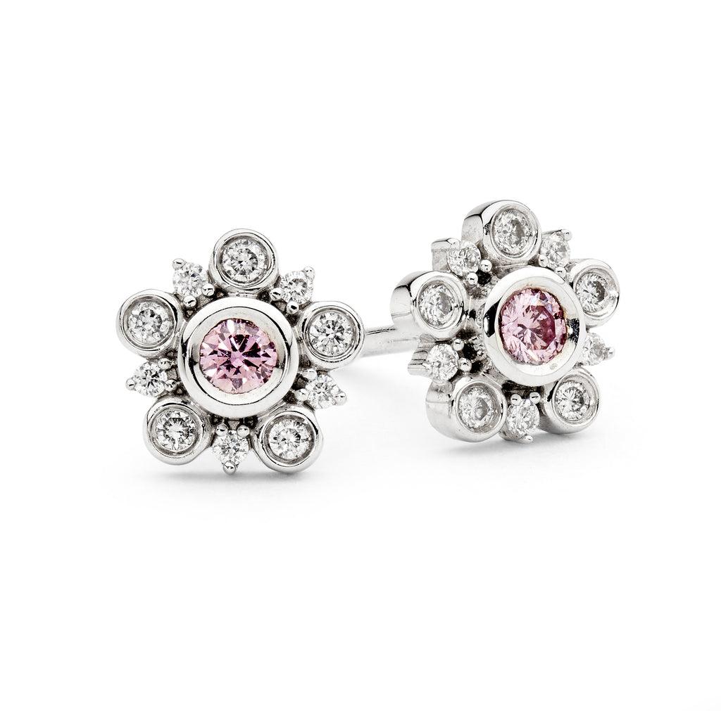 Vintage Style Pink and White Diamond Studs