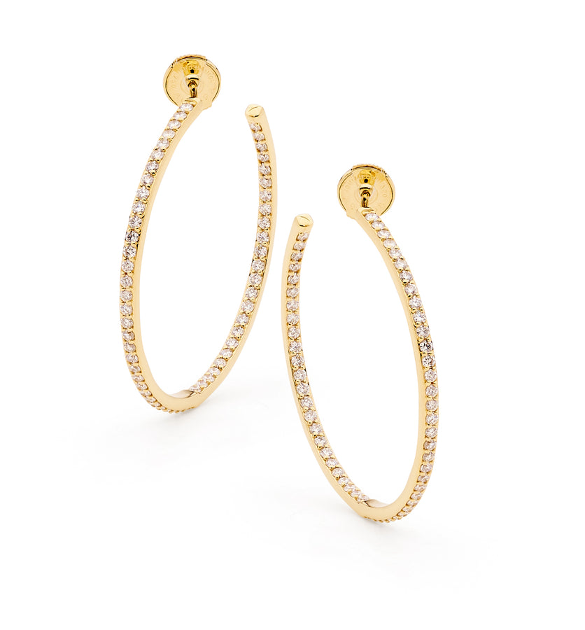 Yellow Gold and White Diamond Hoop Earrings