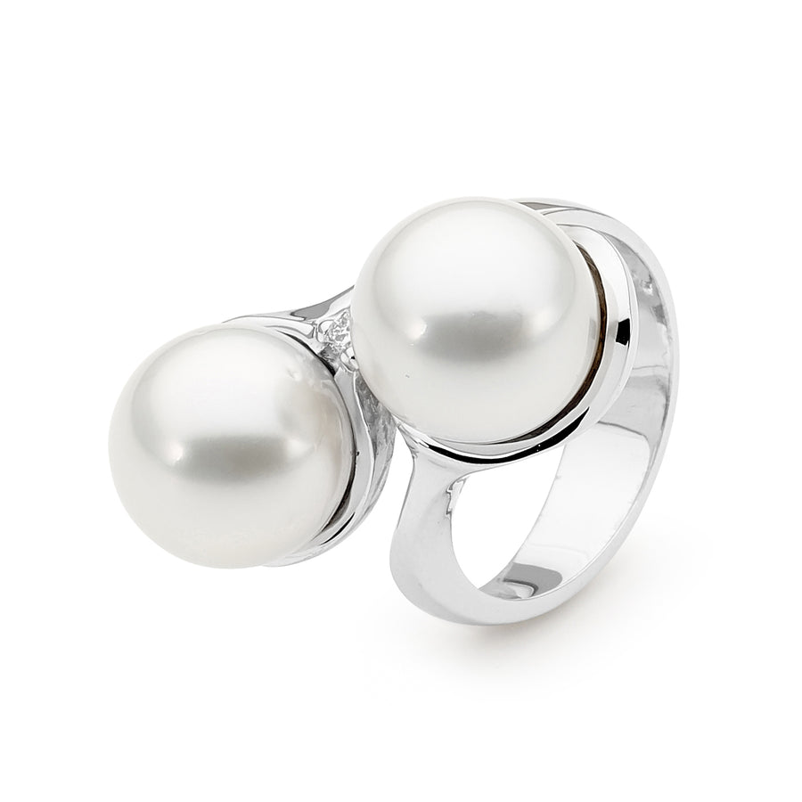 Double Pearl and Diamond Ring online jewellery shop perth jewellery stores jewellery stores perth australian jewellery designers bridal jewellery australia diamonds perth diamond rings perth designer engagement rings engagement rings perth
