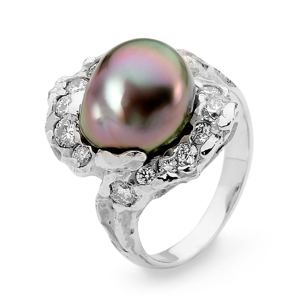 Nebula 14k Gold Tahitian Pearl & Diamond Ring by Martha Seely
