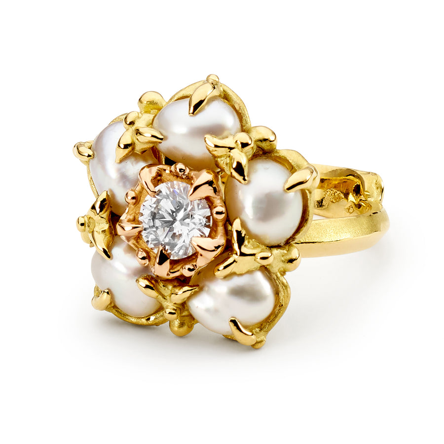 Freeform Flower Pearl Ring