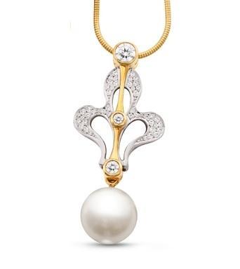Fleur-De-Lis Pearl & Diamond Pendant online jewellery shop perth jewellery stores jewellery stores perth australian jewellery designers bridal jewellery australia diamonds perth