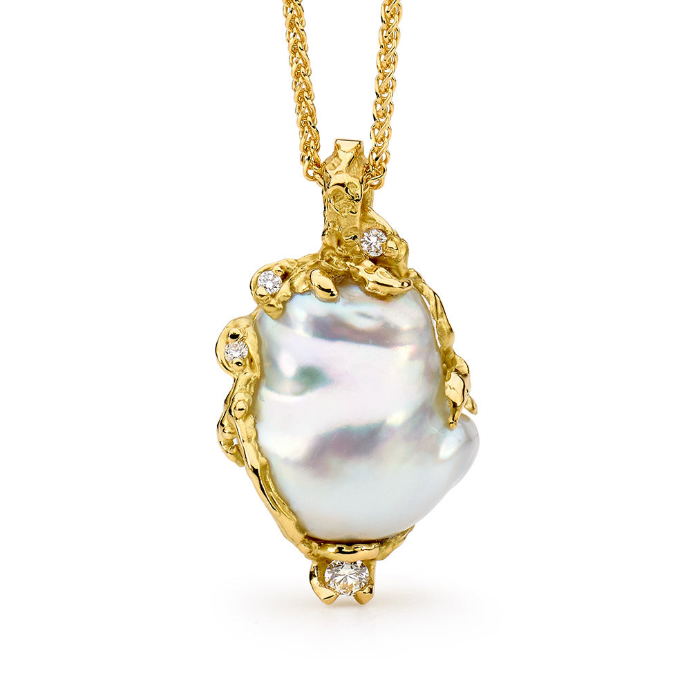 Hand Carved Pearl and Diamond Pendant online jewellery shop buy jewellery online jewellers in perth perth jewellery stores wedding jewellery australia gold jewellery perth