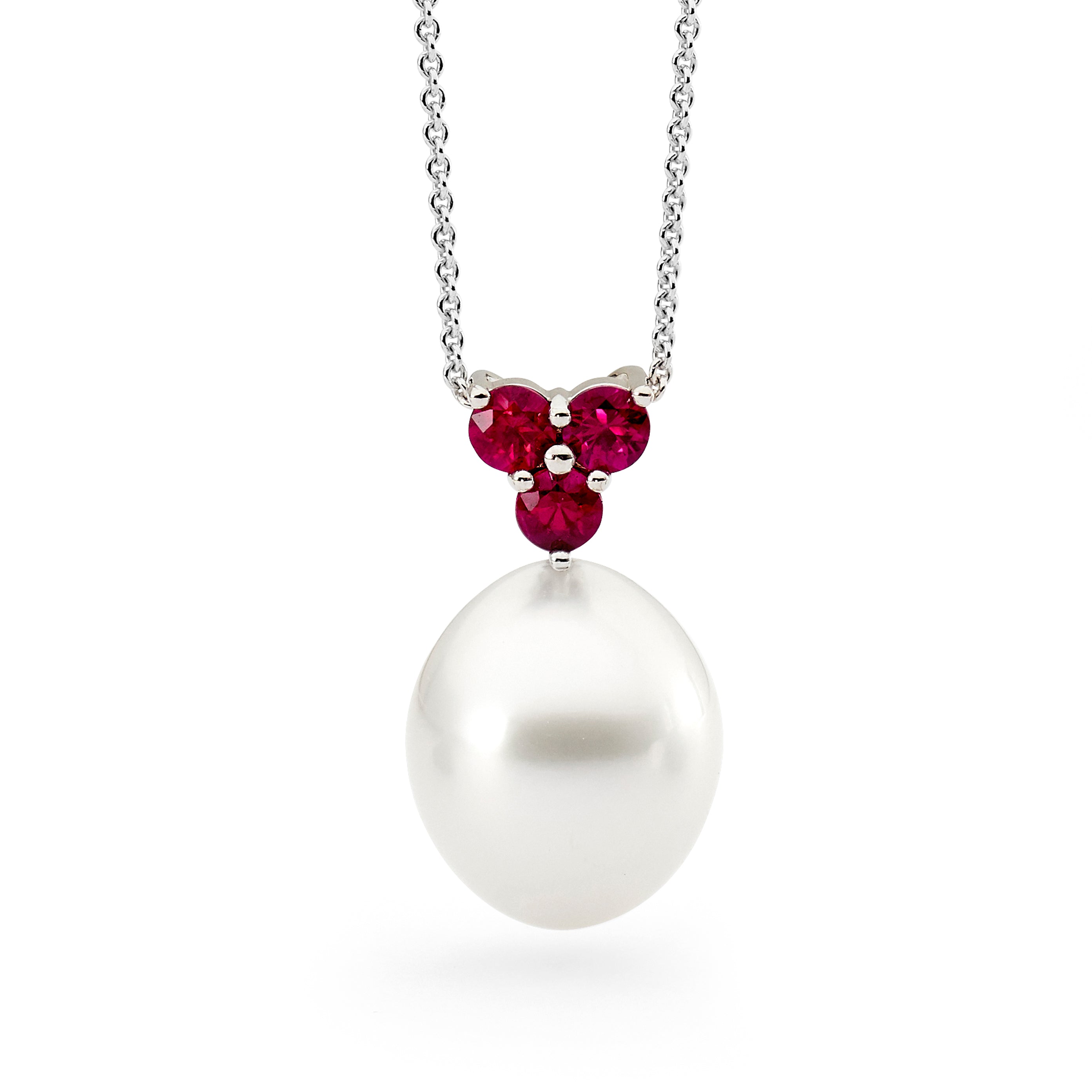 Ruby and Pearl Trilogy Pendant Linneys Jewellery